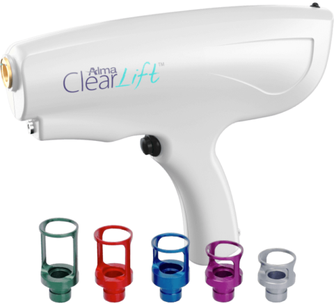 Original white Alma ClearLift handpiece with five interchangeable depth tips