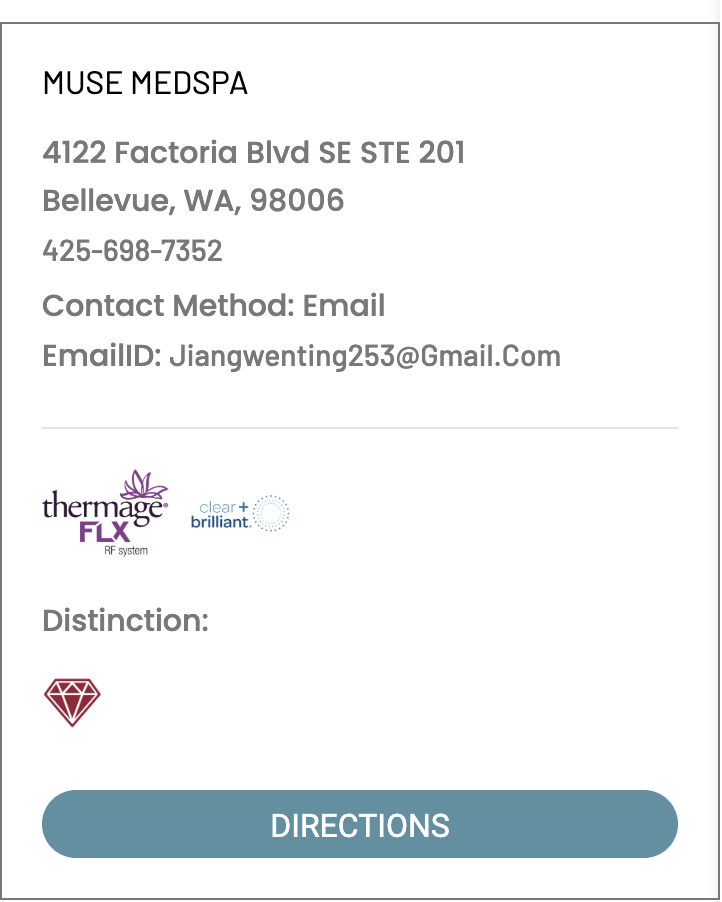 Official provider-directory screenshot showing MUSE MEDSPA in Bellevue with Diamond distinction